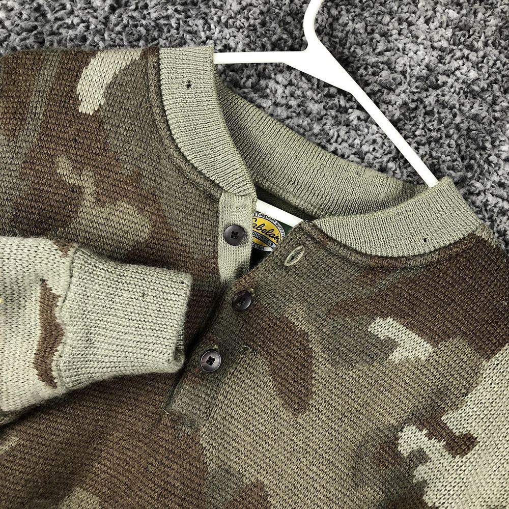 Vintage‎ Cabelas Windshear Sweater Mens Medium Camo Wool Henley Waterfowl